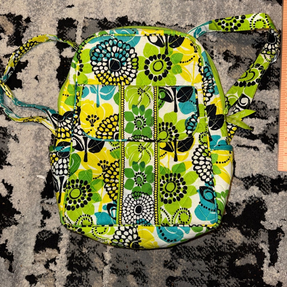 Vera Bradley Limes Up Small Backpack Quilted Floral Green Yellow Mini Bag